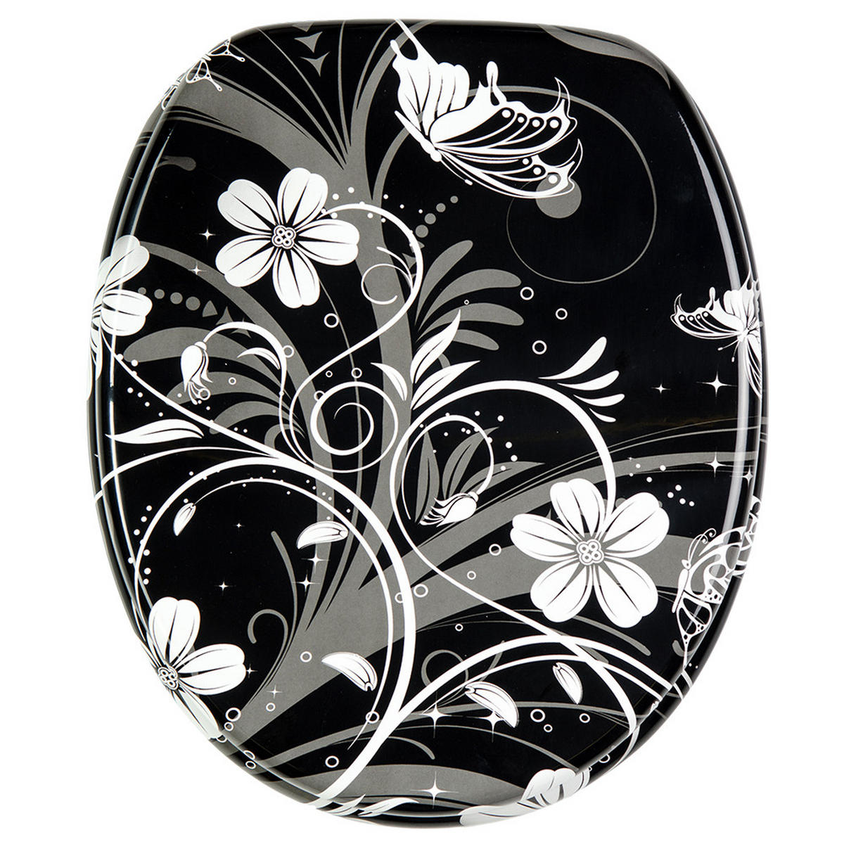 WC-SITZ White Flower - Schwarz, Holzwerkstoff (38/6/47cm) - Sanilo