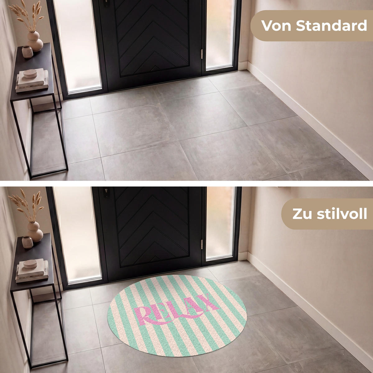 FUSSMATTE Rosa – Grün – Streifen – Entspannung 120x120 cm - Mintgrün, Kunststoff (120/0.4cm) - MuchoWow