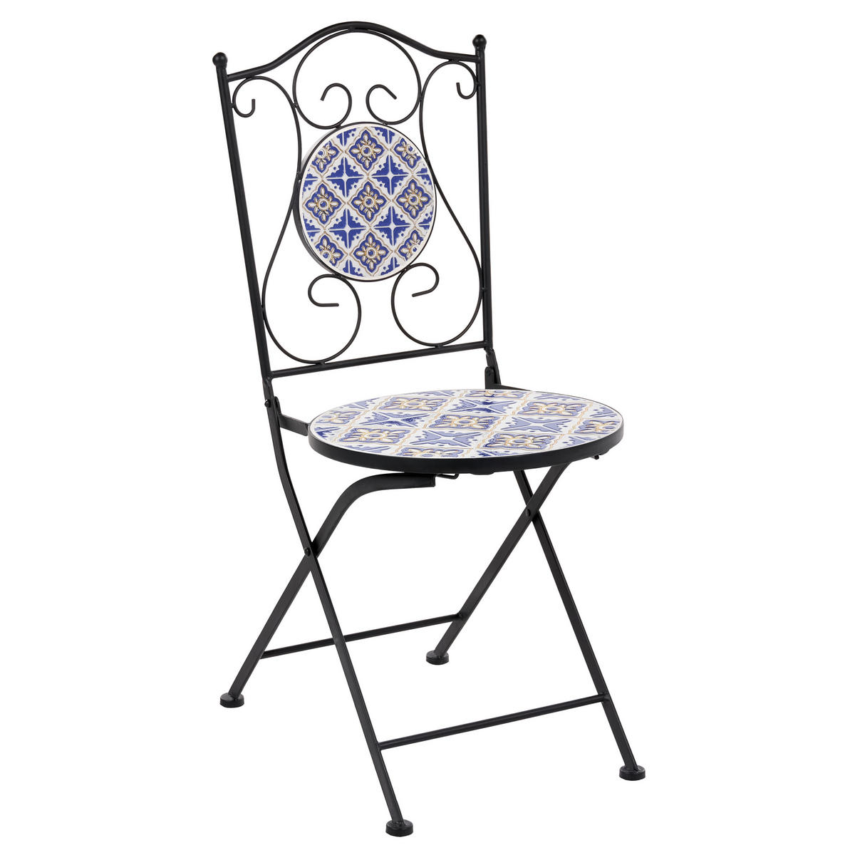 GARTENSTUHL 2er Set klappbar Metall Weiß/Blau Siponto - Blau/Schwarz, Metall (40/90/44cm) - Beliani