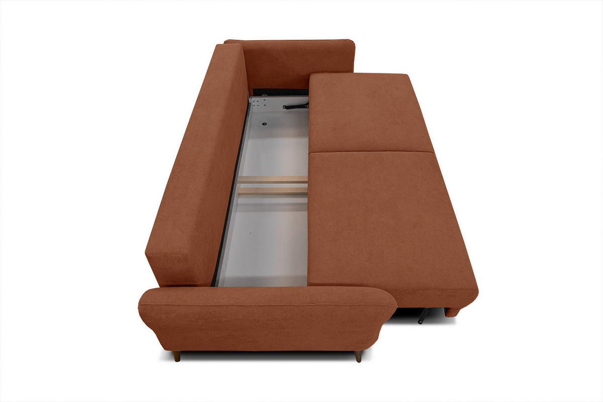 SOFA FIGARI 3-Sitzer mit Schlaffunktion, dunkelorange - Dunkelorange/Braun, Holz/Textil (232/90/107cm) - Courtois Laville