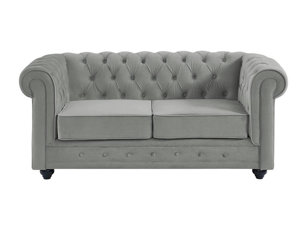 SOFA 2-Sitzer - Samt - Hellgrau - CHESTERFIELD - Hellgrau, Textil (88/72/168cm) - Vente-Unique