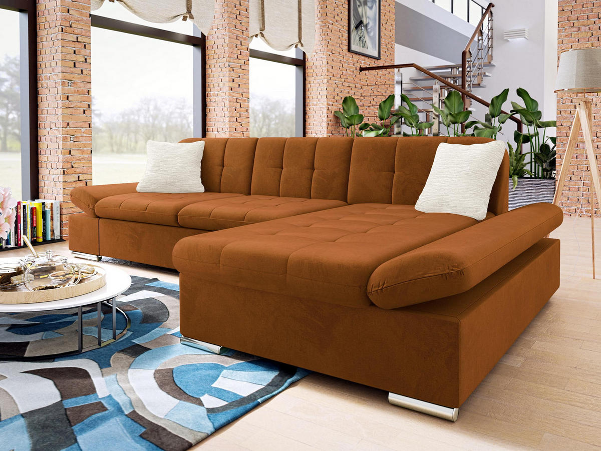 ECKSOFA Malwi Premiumi, Seite: Rechts - Beige/Bronzefarben, Holz/Textil (278/161cm) - MIRJAN24