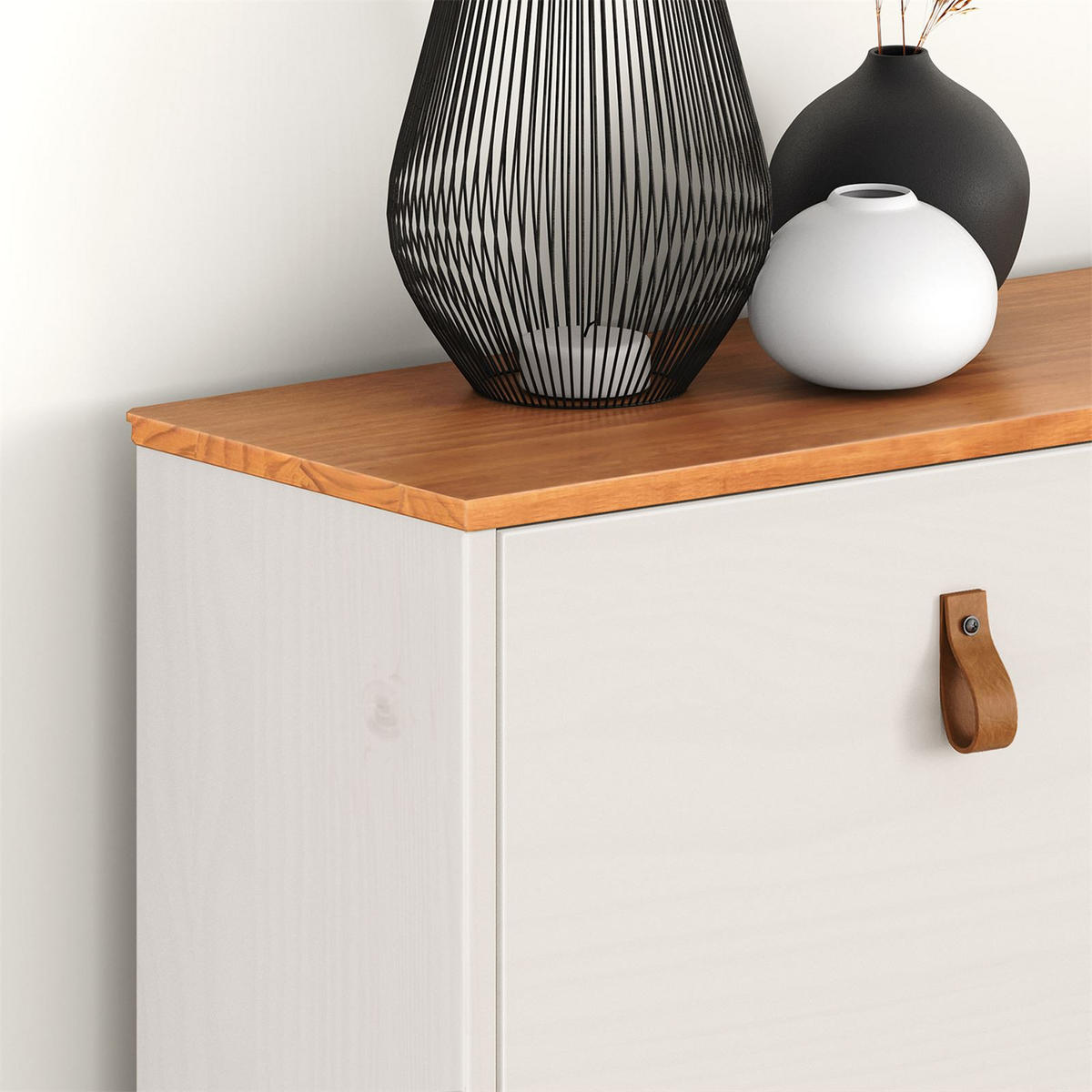 SCHUHKIPPER MIKKA weiß/Eiche - Eichefarben/Weiß, Holz (107/92/25cm) - IDIMEX