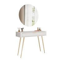SCHMINKTISCH SCARLETT MIT RUNDEM LED-SPIEGEL BEIGE + GOLD - Beige, Holzwerkstoff (100/78/38cm) - Lookway