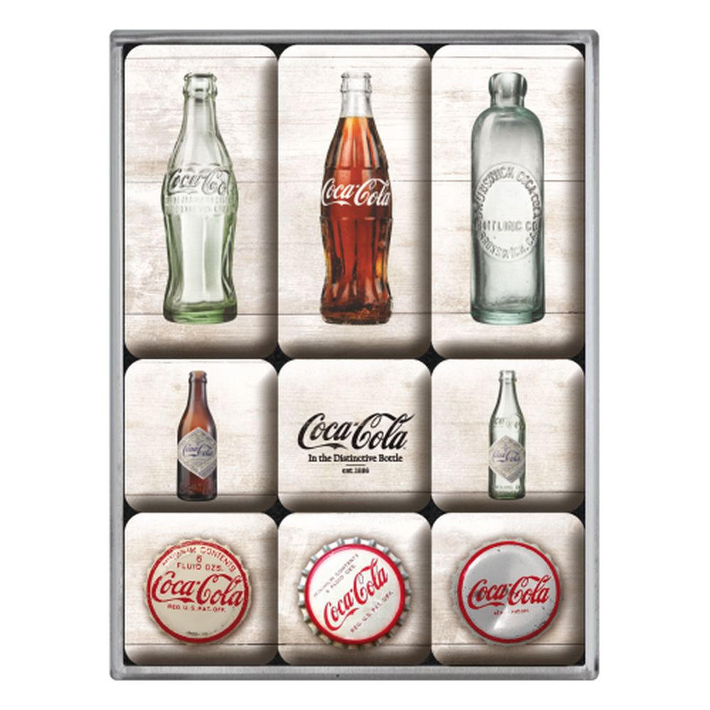MAGNETSET 9-teilig Coca-Cola Bottle Timeline - Multicolor, Metall (7/9/2cm) - Nostalgic-Art