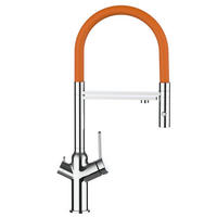 3-WEGE-KÜCHENARMATUR, Verchromt und Orange, 2-Strahl-Brause - Chromfarben, Metall (20.61/48/20.61cm) - VIZIO