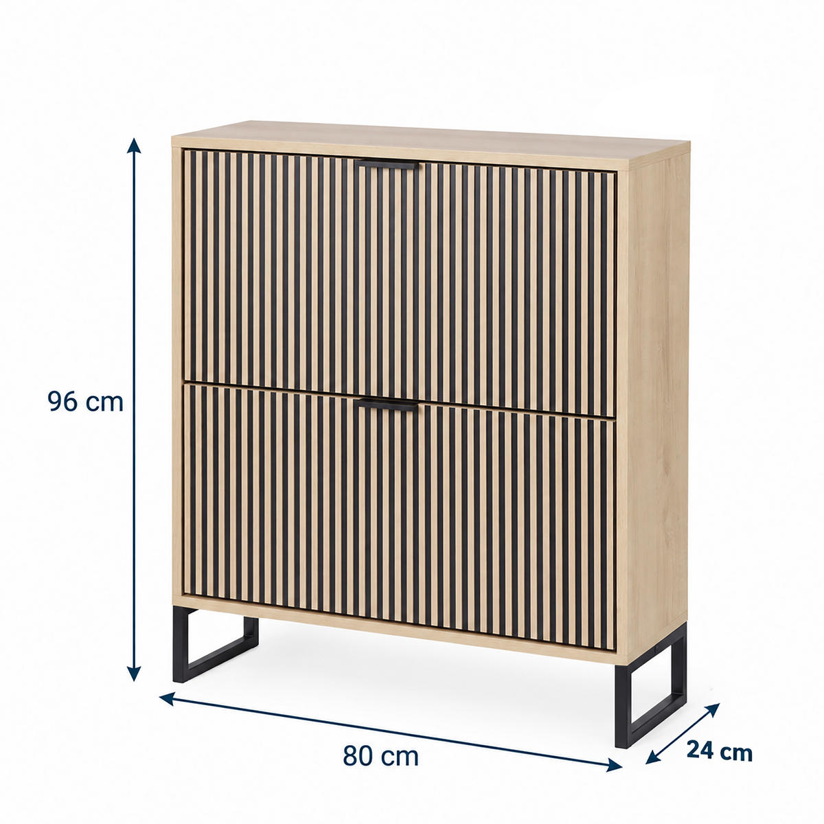 BOTNÍK prírodná čierna 2-výklopný MDF - svetlohnedá, kov/kompozitné drevo (80/96/24cm) - Relaxdays