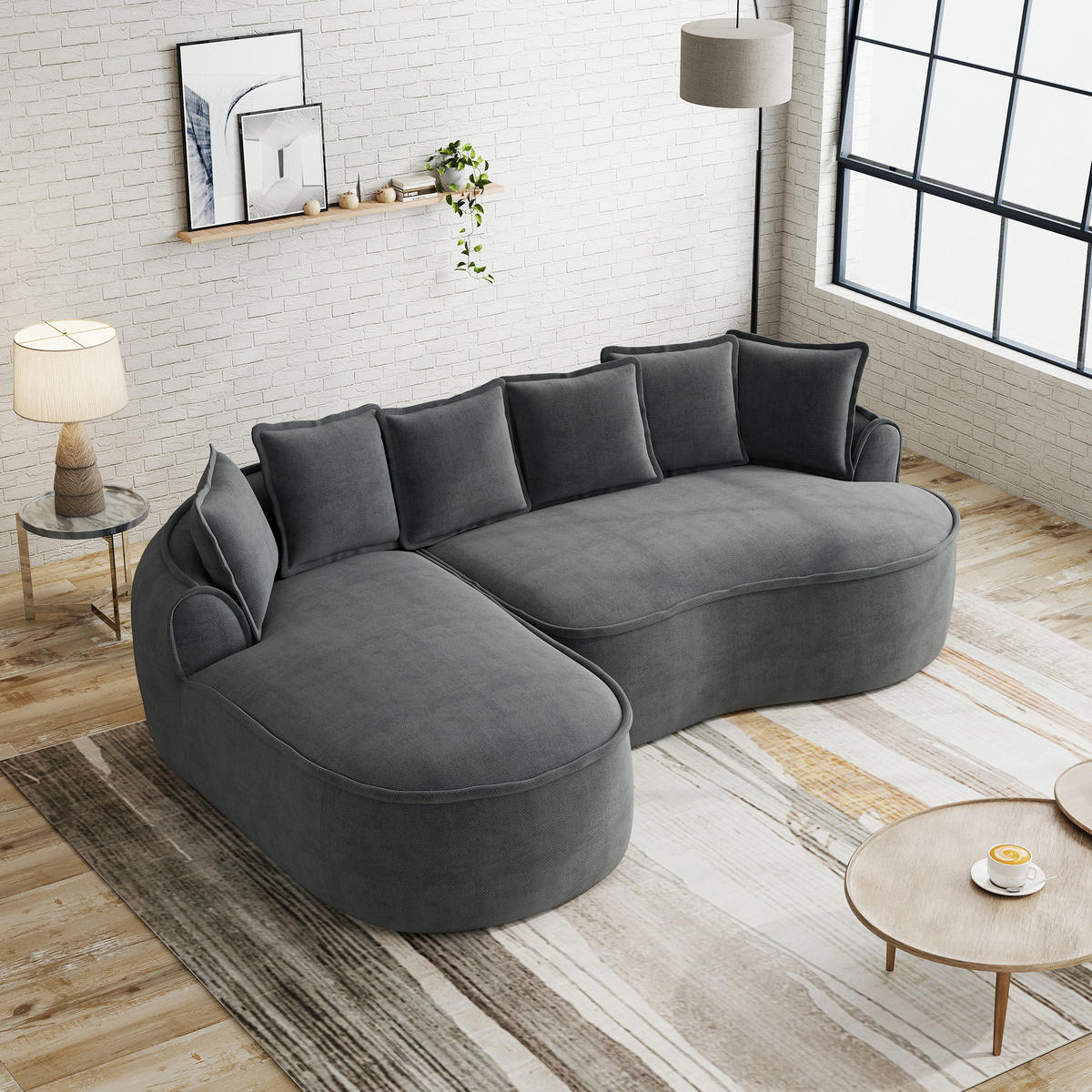 3-SITZER Sofa 252x164x67 cm aus Chenille-Stoff rahmenlos multifunktional, grau - Grau, Textil (164/67/252cm)