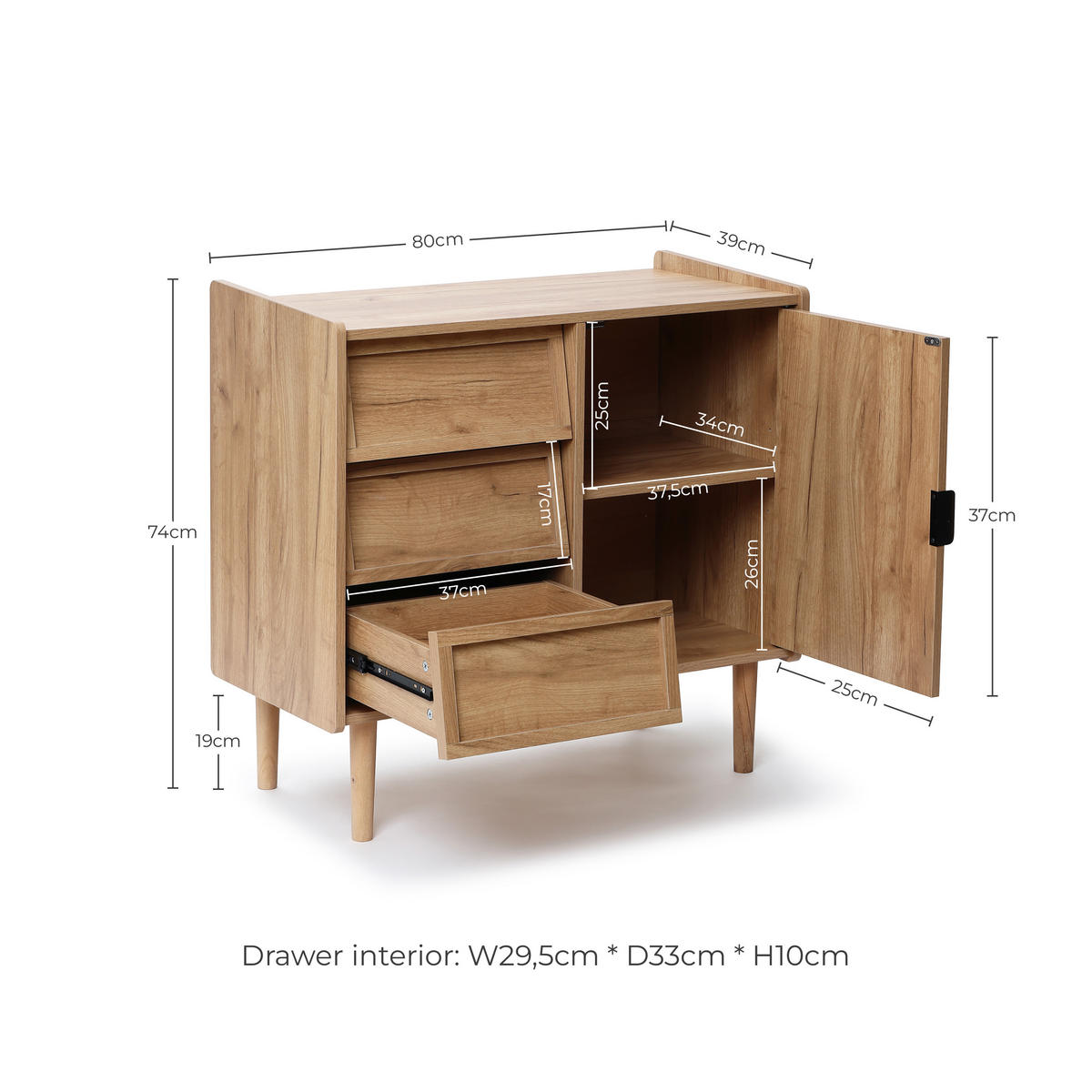 KOMMODE mit 3 Schubladen und Tür - Braun, Holz/Holzwerkstoff (80/74/39cm) - Hometopia