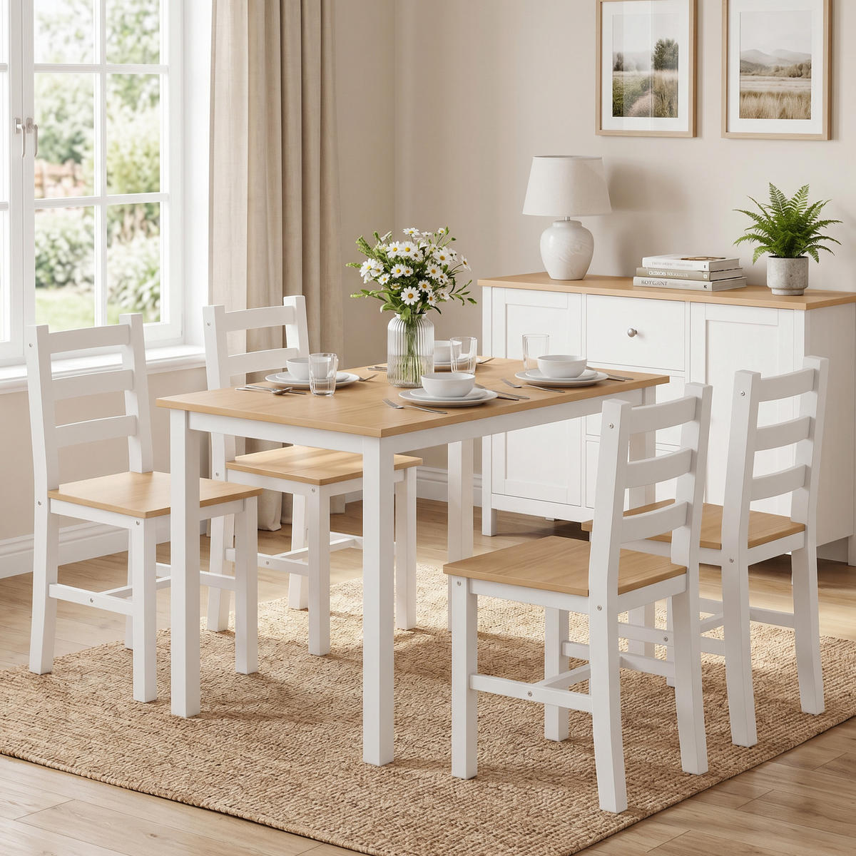ESSGRUPPE mit 1 Tisch und 4 Stühlen Naturfarben 108.0/65.0/75.0 cm - Naturfarben, Holz (65/75/108cm)