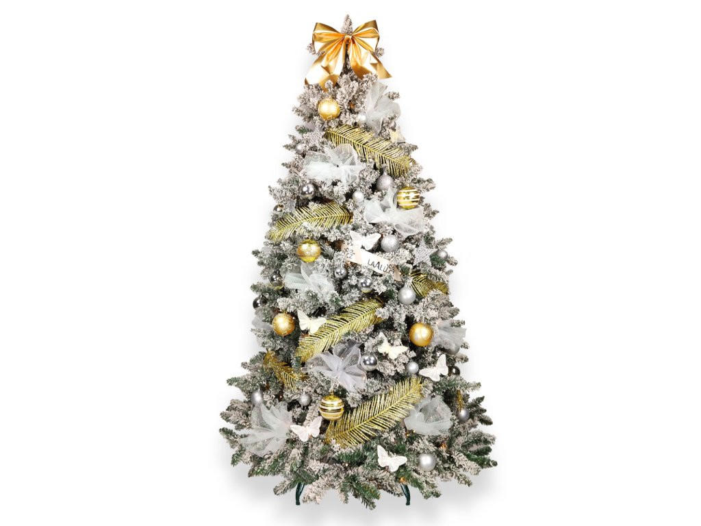 WEIHNACHTSBAUM künstlicher 210 cm, EDELGLANZ, mit 100-teiligem Weihnachtsbaumschmuck, inkl. Metallständer und Aufbewahrungsbox - Champagner/Silberfarben, Kunststoff/Metall (134/210cm) - LAALU