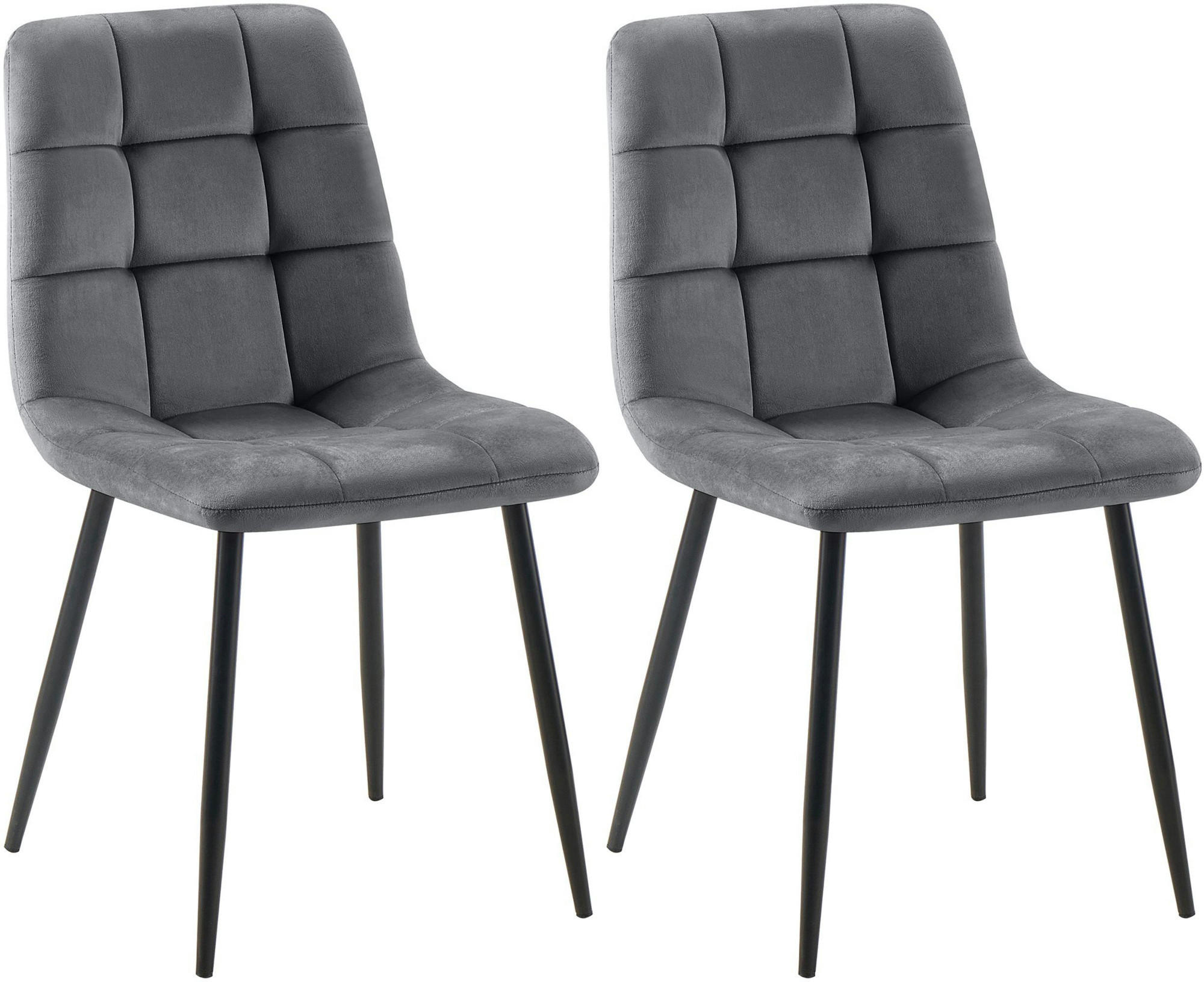 STUHL 2er Set Samt Dunkelgrau - Dunkelgrau/Schwarz, Textil/Metall (45/84/55cm) - CLP