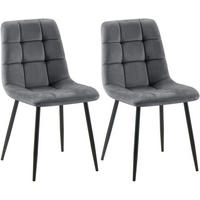 STUHL 2er Set Samt Dunkelgrau - Dunkelgrau/Schwarz, Textil/Metall (45/84/55cm) - CLP