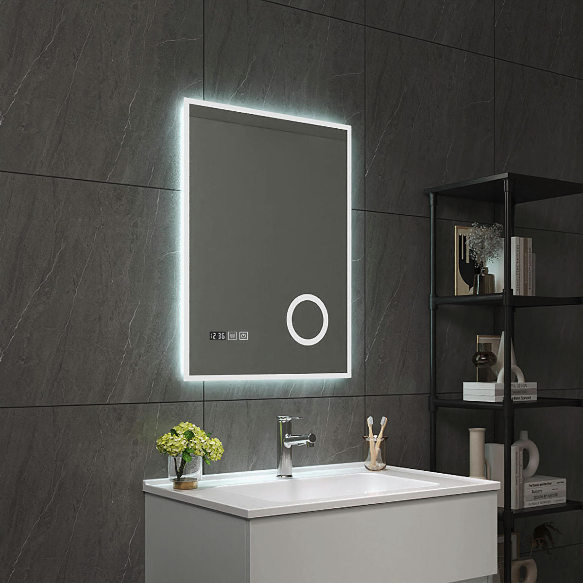 BADEZIMMERSPIEGEL Lizzano - Weiß, Glas/Metall (60/80/3cm) - pro.tec