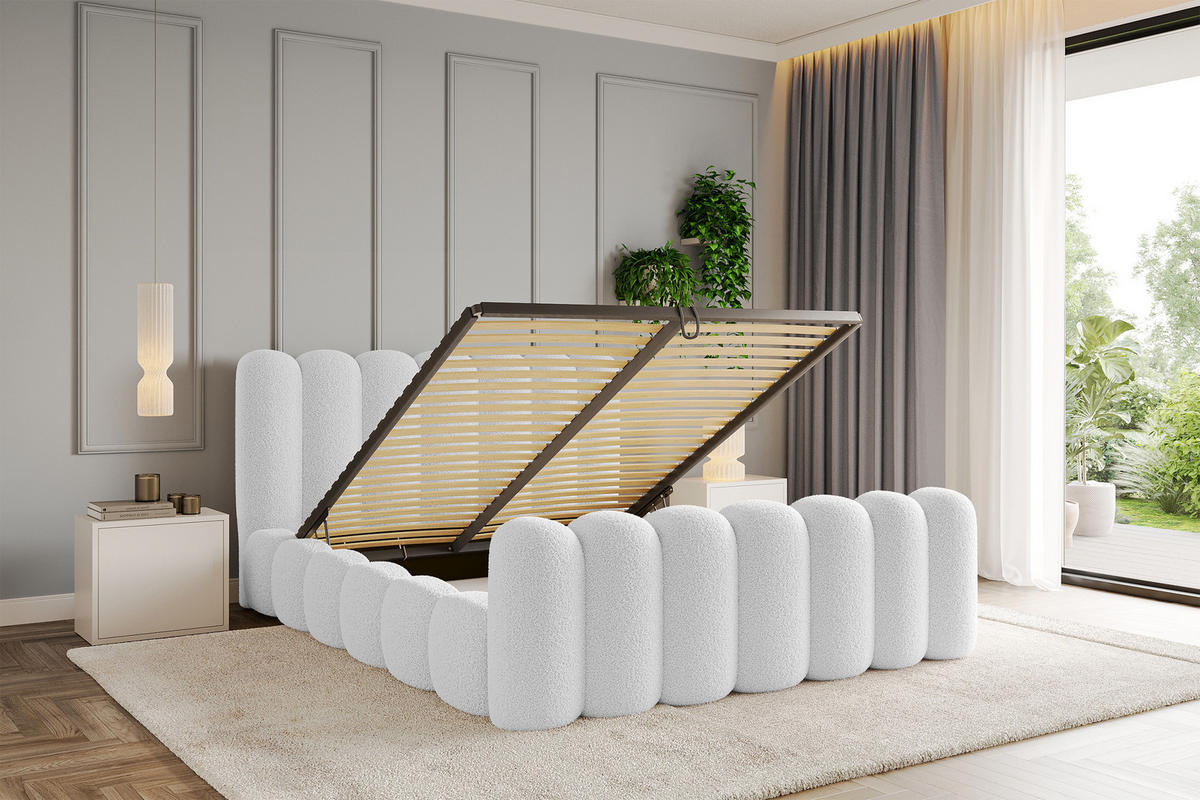 POLSTERBETT mit Bettkasten, Fußteil und Lattenrost, Boxbett ohne Matratze - SENA-Z 180x200 Weiß - Weiß, Holzwerkstoff/Textil (180/200cm) - ALTDECOR