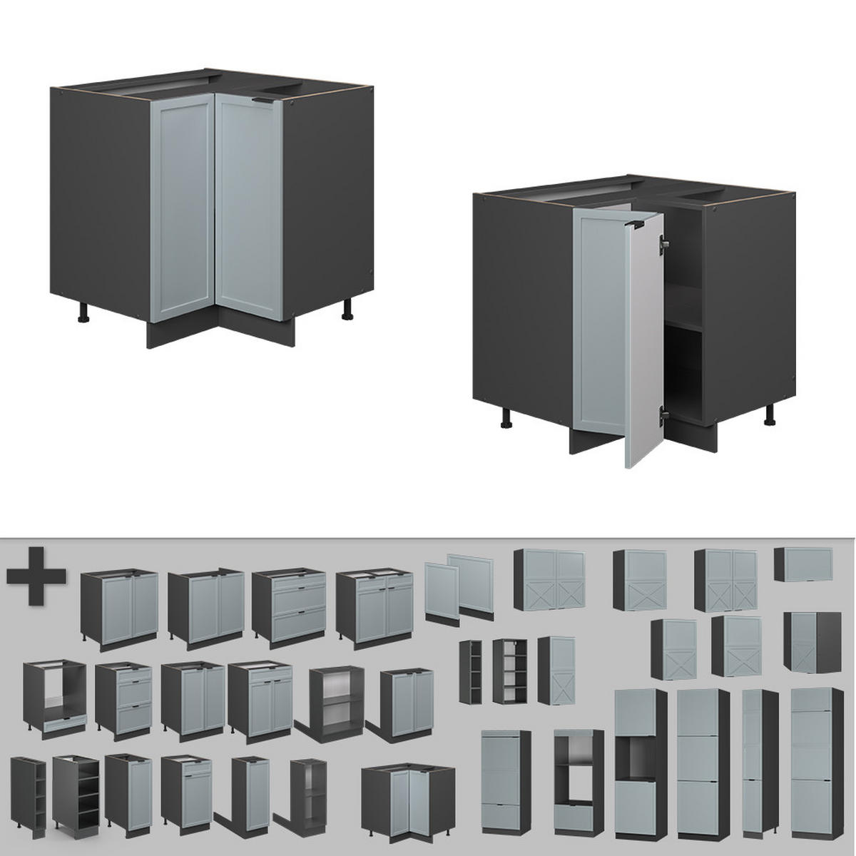 ECKUNTERSCHRANK Fame-Line Hellblau-grau 80.5 cm, AP Anthrazit - Anthrazit/Blaugrau, Holzwerkstoff (80.5/82/60cm) - Vicco