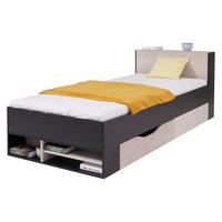 JUGENDBETT Planet 14 L / P - Eichefarben/Schwarz, Holzwerkstoff (90/200cm)