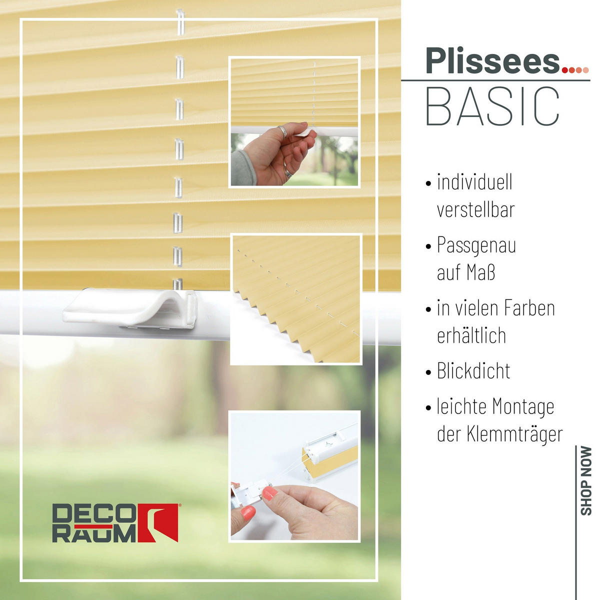 PLISSEE Basic ohne Bohren - Hellgelb, Textil (60/150cm) - Deco-Raum