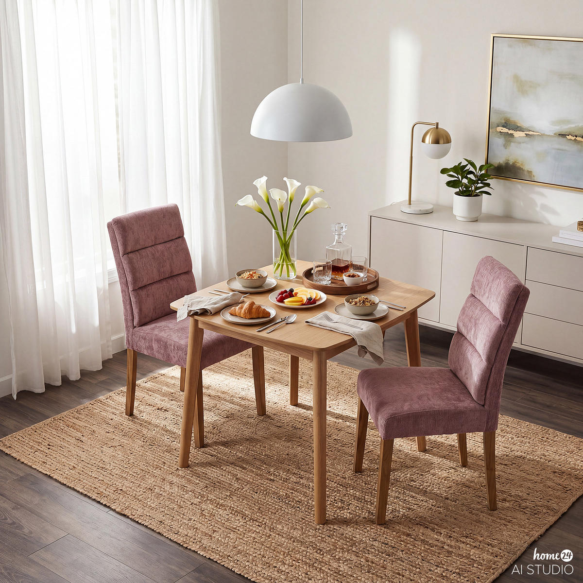 POLSTERSTUHL - 2er-Set - Chenille / Eiche massiv - Violett, Eichenholz/Holzwerkstoff (47/95/64cm) - home24