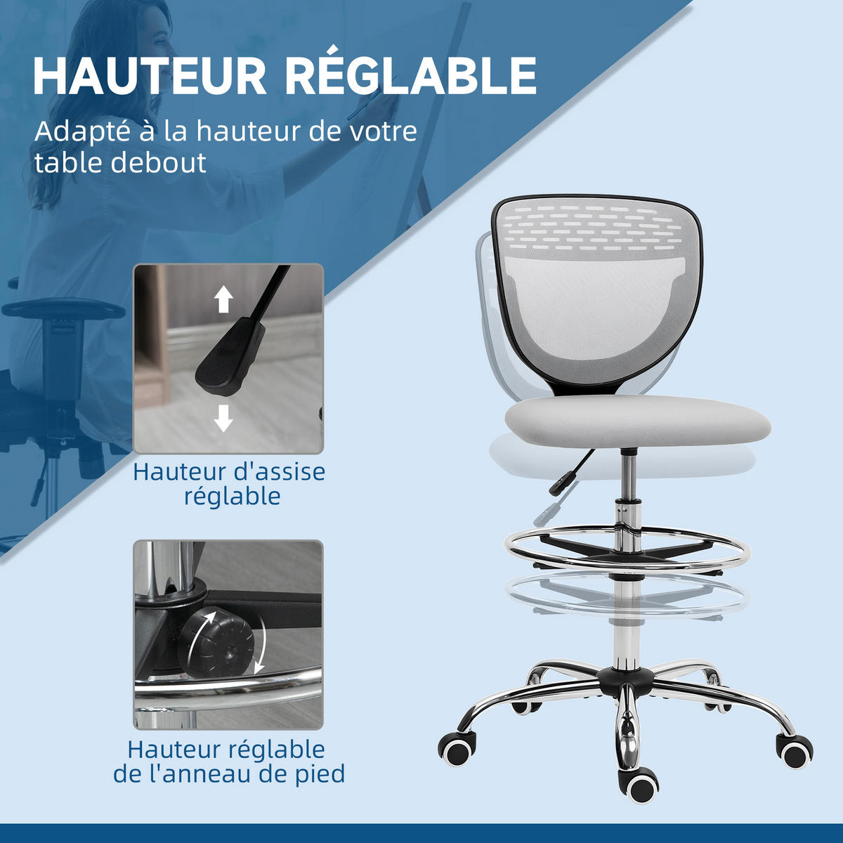 DREHSTUHL DE-11766 59/59/106-126 cm Grau - Hellgrau, Textil (59/126/59cm) - ComfortXL