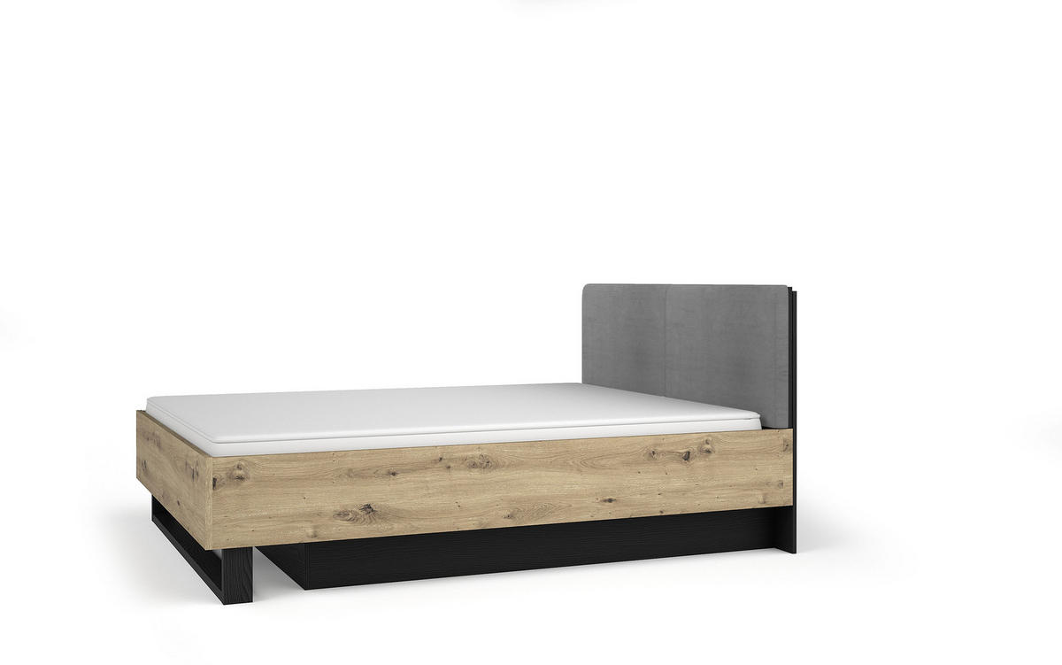 BETT URSENA – 160×200 cm - mit Bettkasten und Gasdruck-Hebebeschlag Schwarz Graphit / Artisan Eiche - Schwarz/Eiche Artisan, Holzwerkstoff (160/200cm) - Milaros Markt