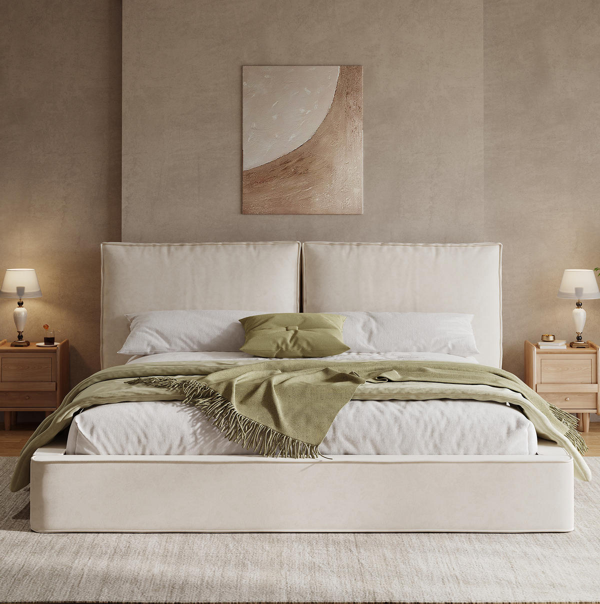 POLSTERBETT 180/200 cm mit Lattenrost, gepolstertem Kopfteil und matratzenfixierender Rahmenstruktur, Beige - Beige, Textil (180/200cm) - Redom