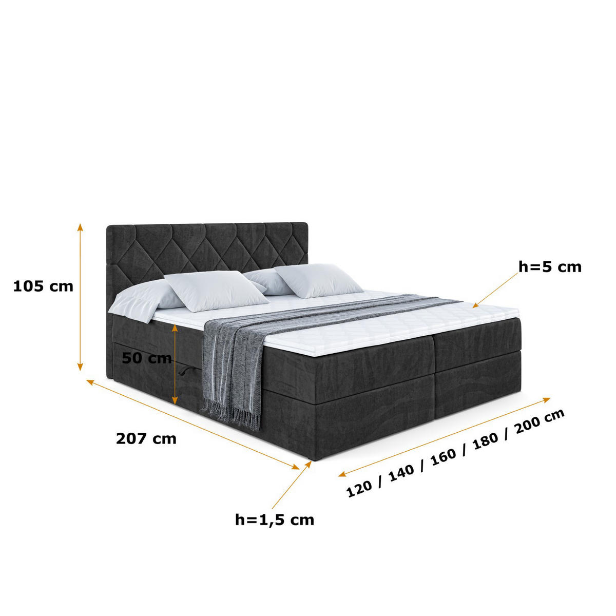 BOXBETT mit Matratze H3 und Lattenrost - CATOR - 160 x 200 Schwarz - Schwarz, Holzwerkstoff (160/200cm) - ALTDECOR