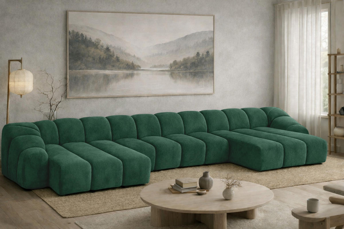 ECKSOFA Modulare U-Form, Veloursstoff Bluvel, Grün, CROISSANT U XL - Grün, Holz (448/72/190cm) - Kaiser Möbel