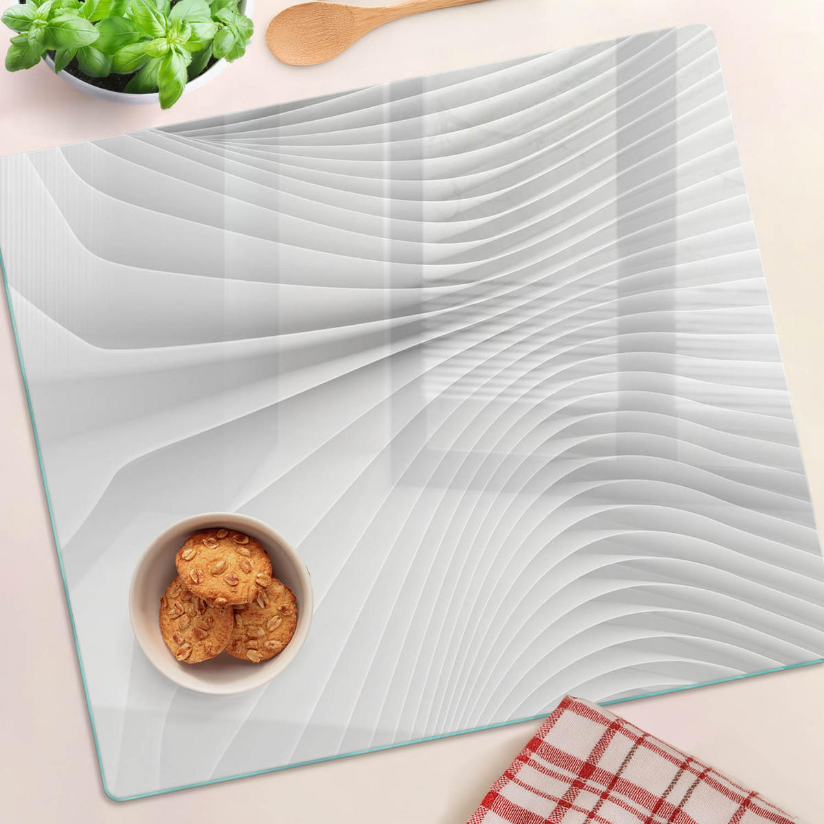 GLASPLATTE 60x52 cm Abstraktionslinien - Weiß, Glas (60/0.4/52cm) - TULUP