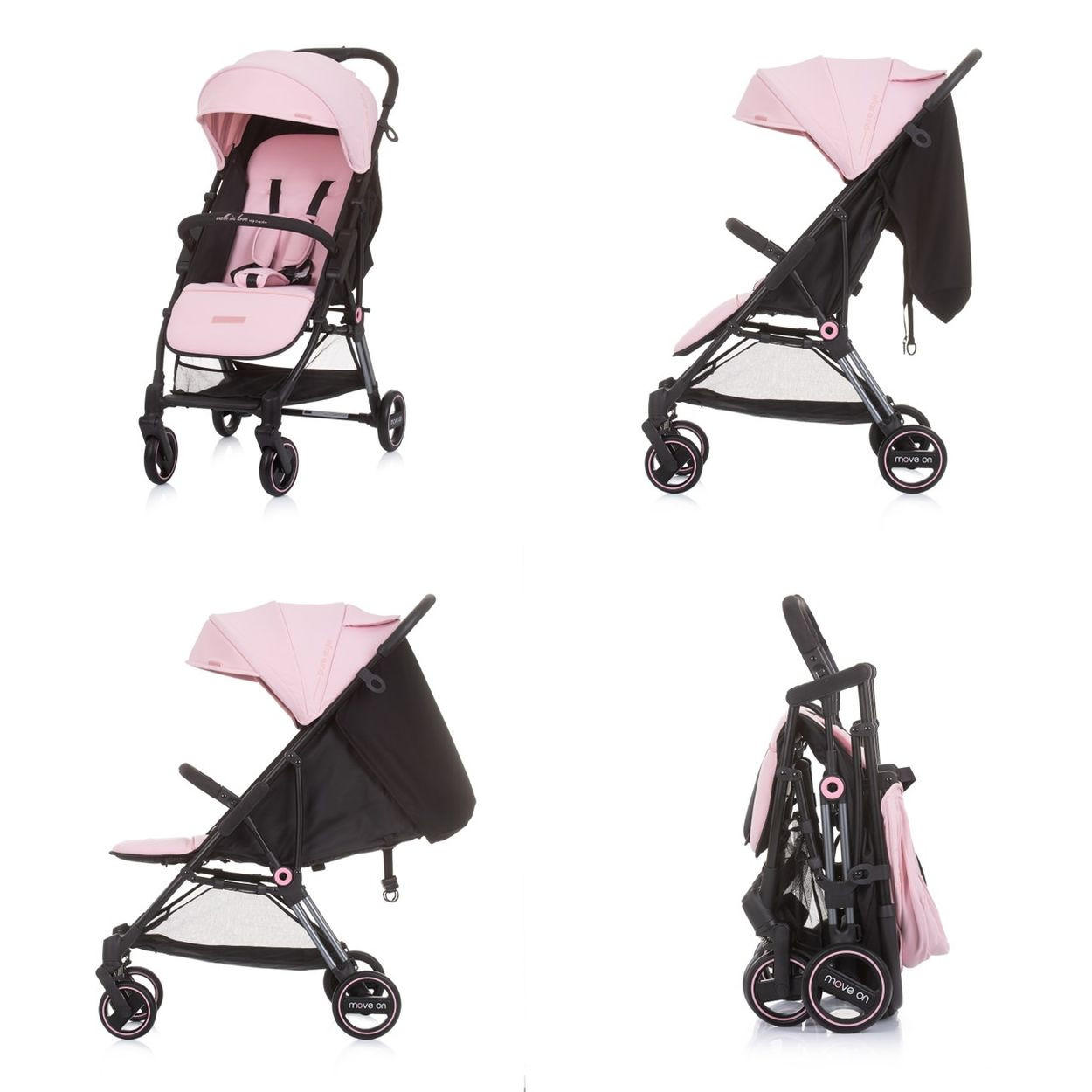 KINDERWAGEN Move on 6 kg rosa 6 kg klappbar gefederte Vorderräder verstellbar - Pink/Rosa, Metall (77/49/100cm) - Chipolino