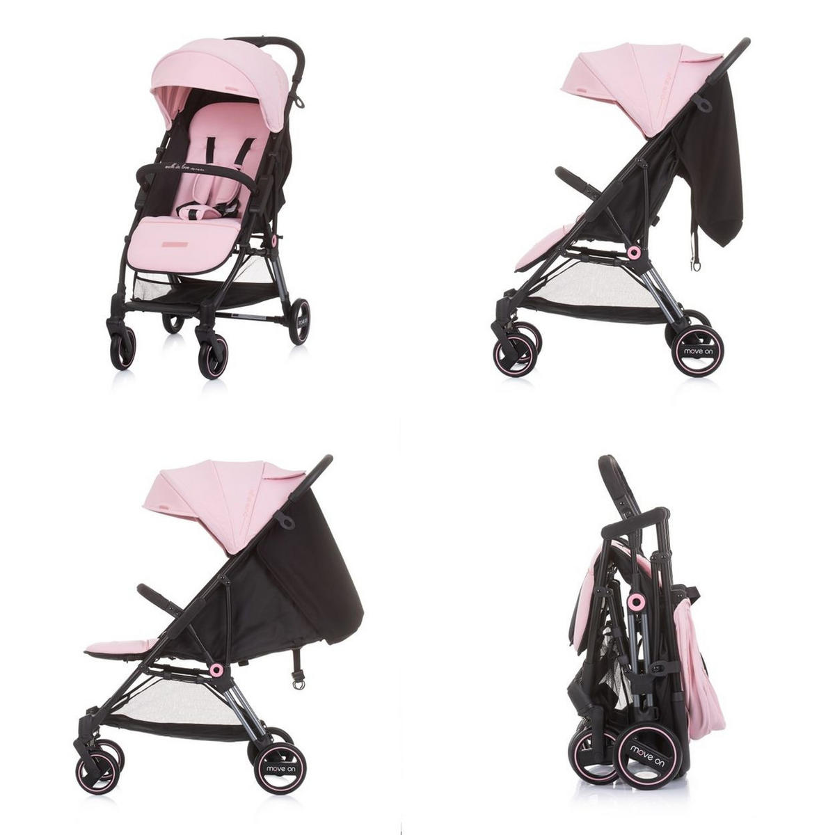 KINDERWAGEN Move on 6 kg rosa 6 kg klappbar gefederte Vorderräder verstellbar - Rosa, Metall (77/49/100cm) - Chipolino