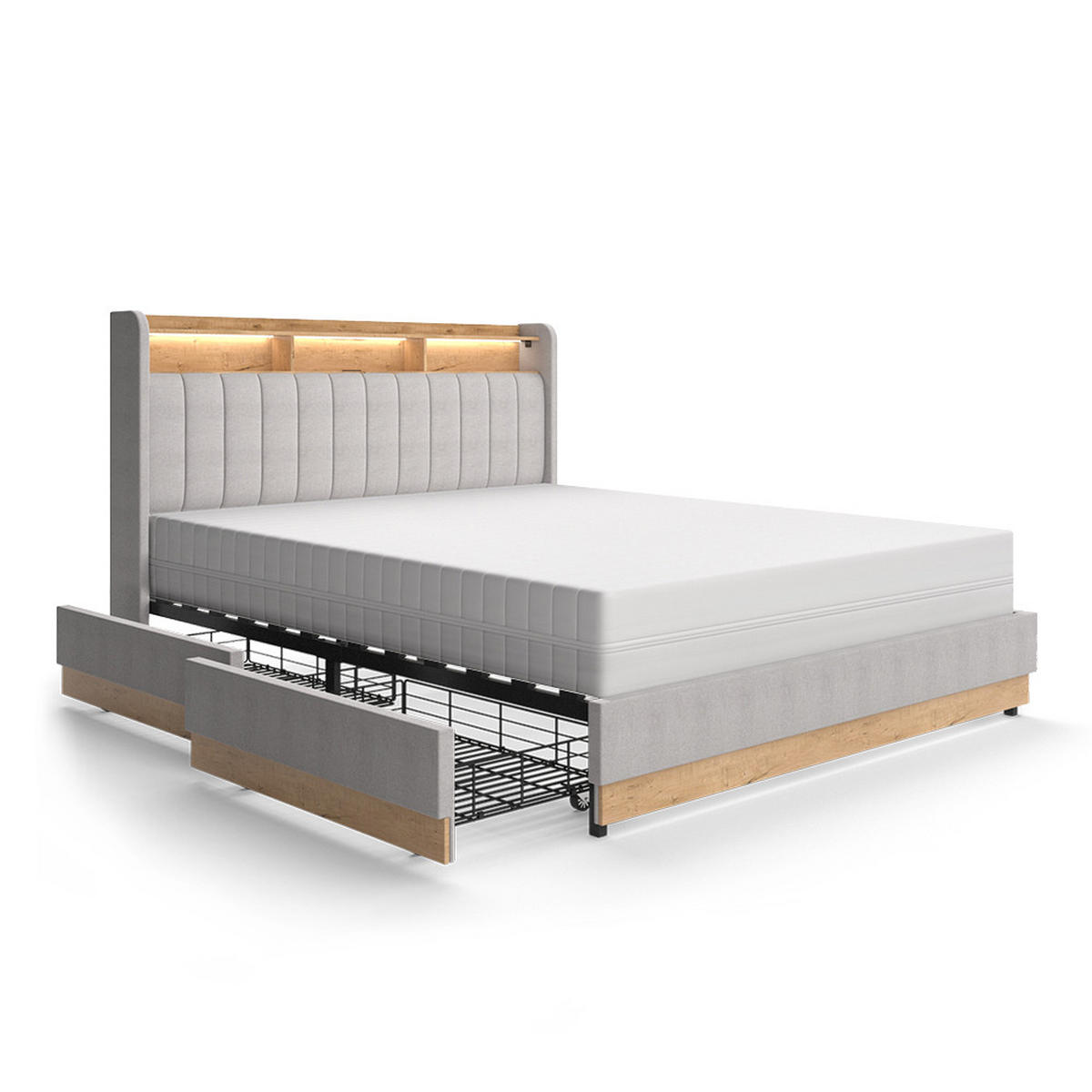 POLSTERBETT Nura Grau 160x200 cm mit 4 Schubladen - Grau, Holzwerkstoff - VitaliSpa