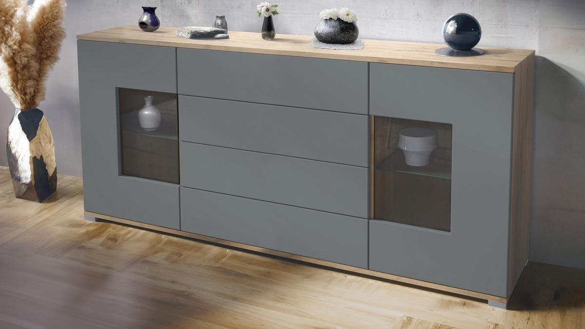 SIDEBOARD Grömitz Graphit Seidenmatt - Graphitfarben, Holzwerkstoff (166.5/75.5/35cm) - Vladon