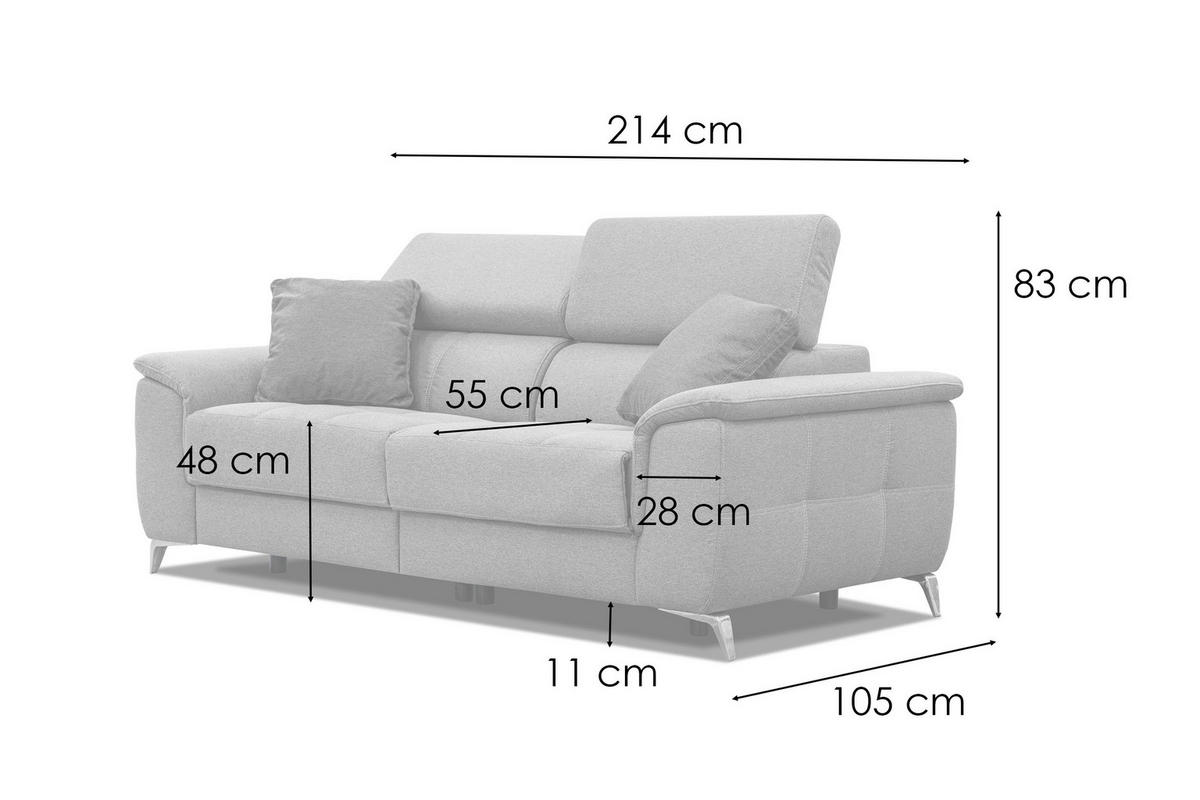 SOFA PLAUEN 3-Sitzer mit 2 Relaxfunktionen, bordeaux - Bordeaux/Silberfarben, Holzwerkstoff/Textil (214/83/105cm) - Courtois Laville