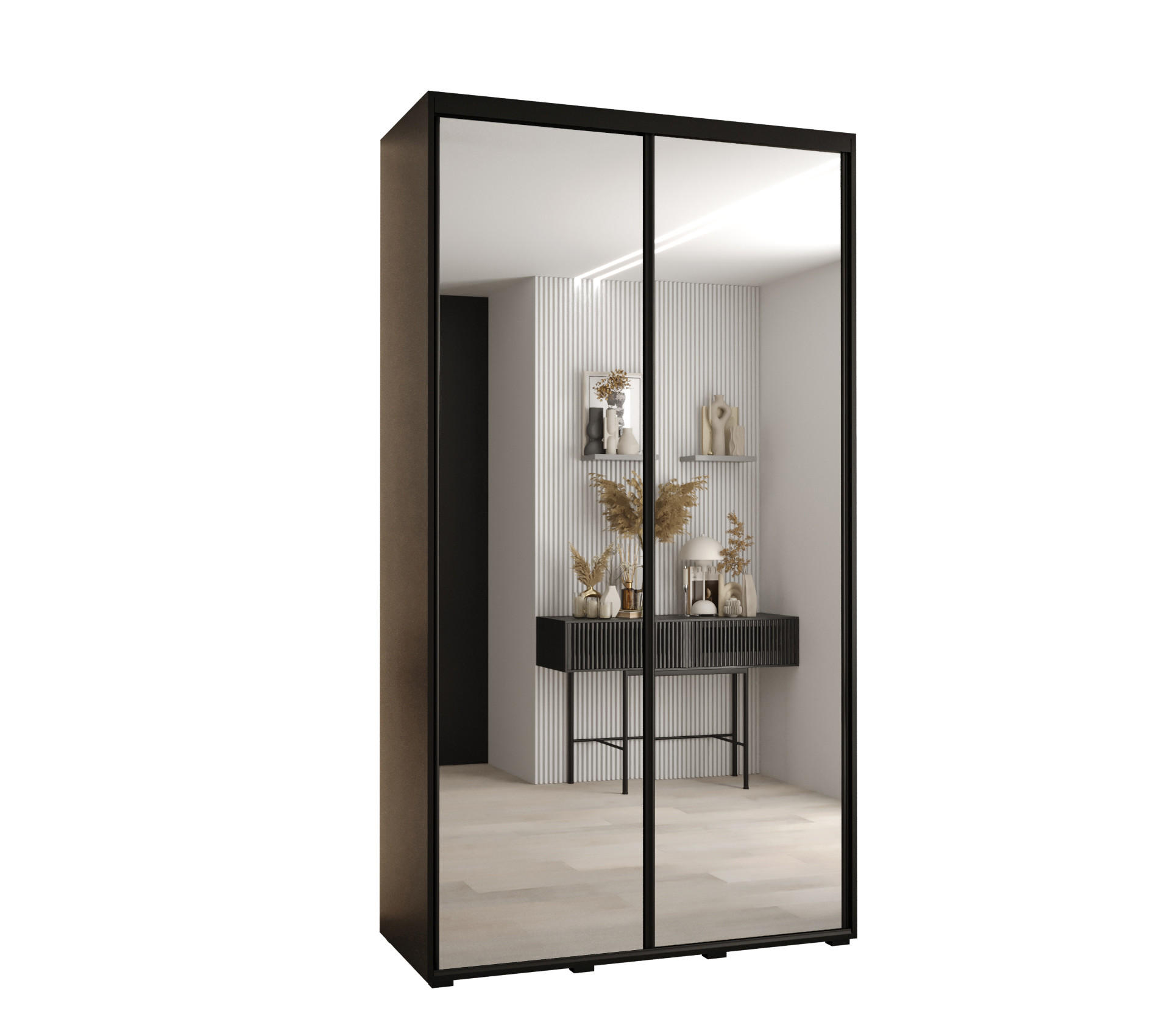 SCHWEBETÜRENSCHRANK 235,2/130/45 2-türig - Schwarz, Holz/Metall (130/235/45cm) - Abiks Möbel