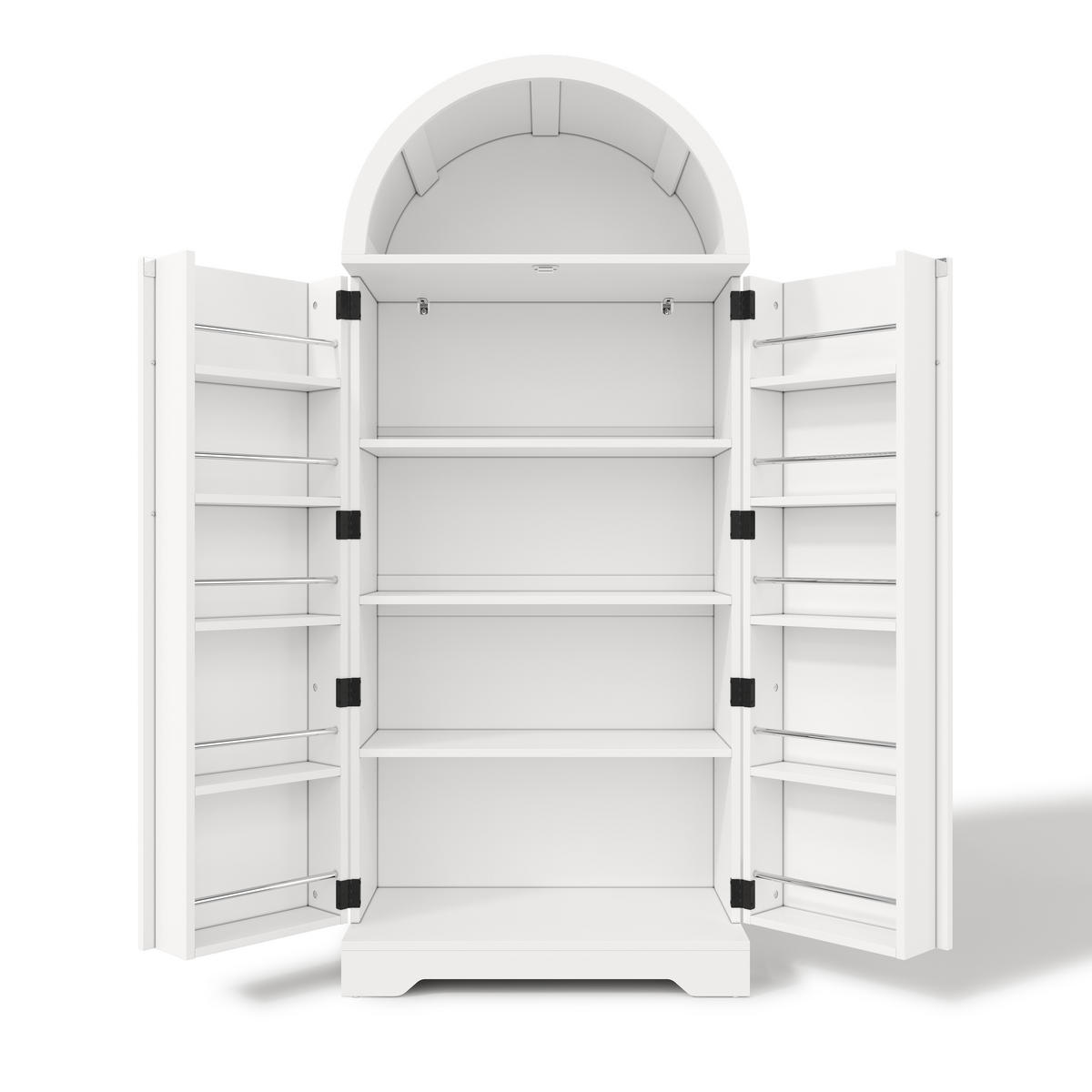 MEHRZWECKSCHRANK mit Bogendesign (mit Landhausstil, 3 Böden & 5 Ablagen) Weiß 40/70/165cm - Weiß, Holzwerkstoff (70/165/40cm) - EVRYAE