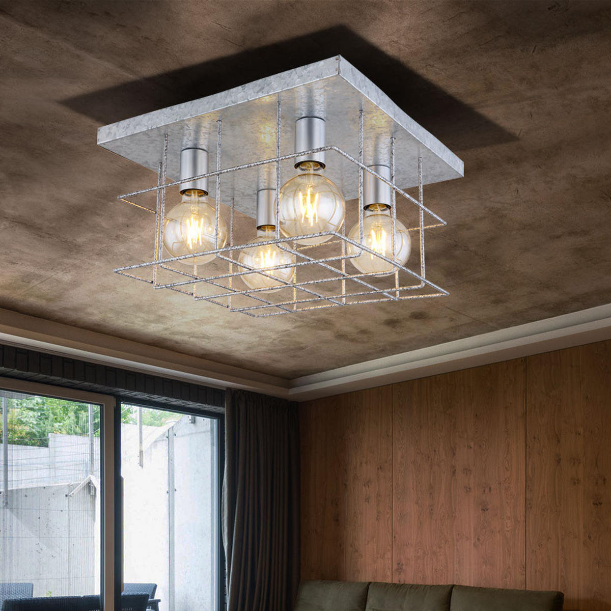 DECKENLEUCHTE Metall Silber Gitteroptik - Silberfarben, Metall (40/40/20cm) - Globo Lighting