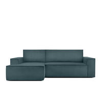 ECKSCHLAFSOFA-LINKS NAPI in Pet Friendly Cord-Stoff, blau - Blau/Schwarz, Textil (262/148cm) - KONSIMO®