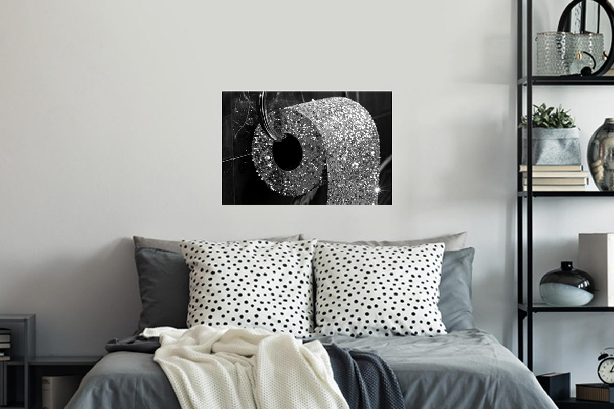 WANDTATTOO WC - Toilettenpapier - Schwarz und weiß - Glitter 60x40 cm - Silberfarben, Kunststoff (60/40/0.1cm) - MuchoWow