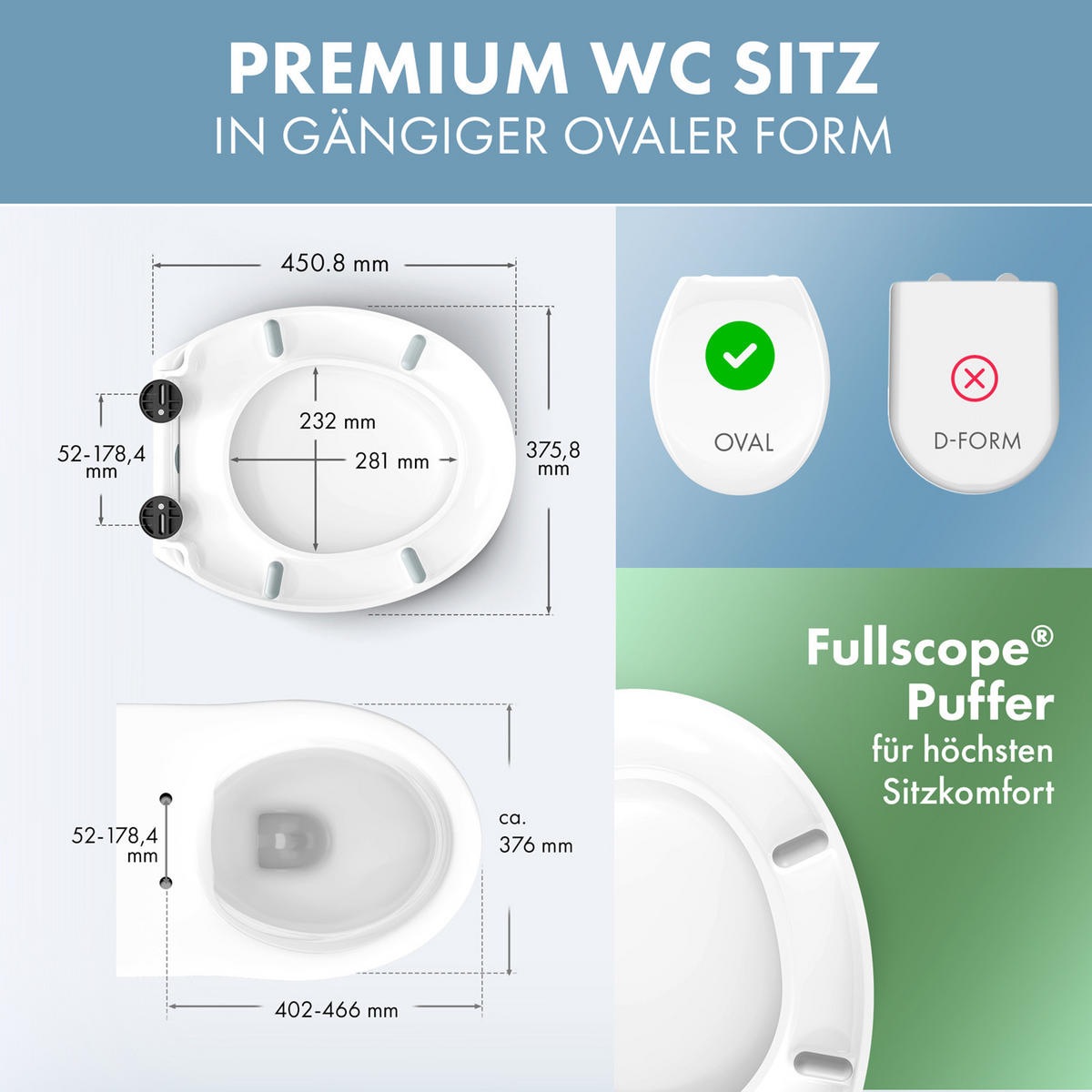 DOMUSPA Toilettensitz Oval mit Quick-Release Funktion - Weiß, Kunststoff (45/5.5/37.6cm) - DomuSPA