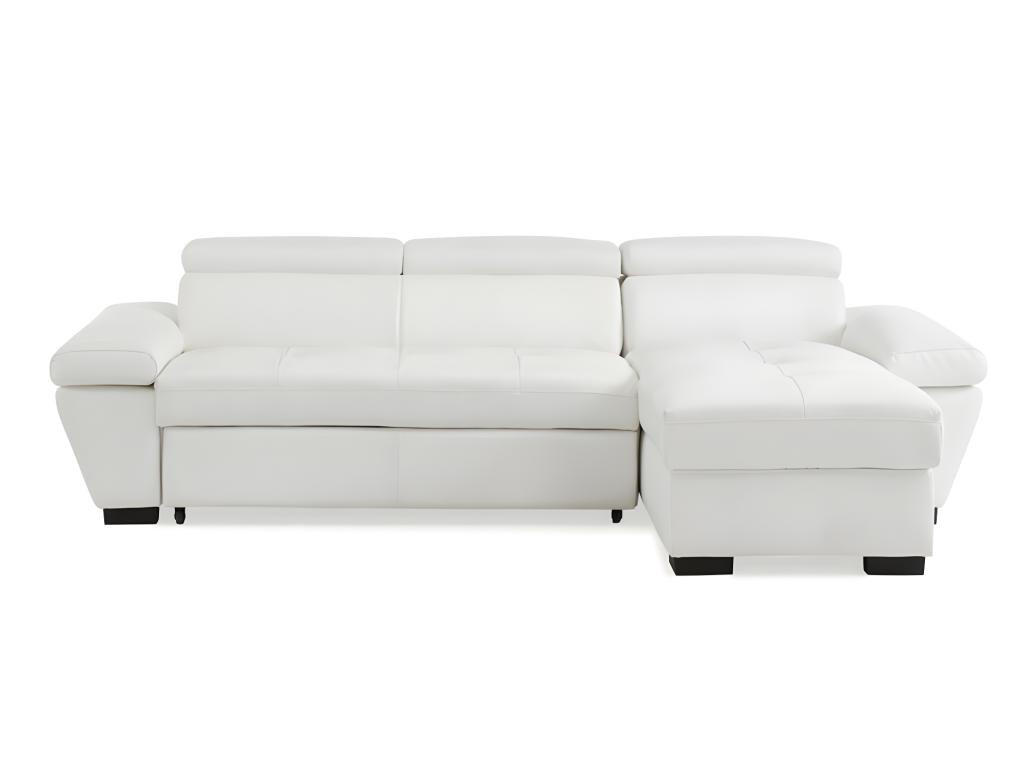 ECKSOFA Leder mit Schlaffunktion - Ecke Rechts - Weiß - JONOVA - Weiß, Leder (154/256cm) - Vente-Unique