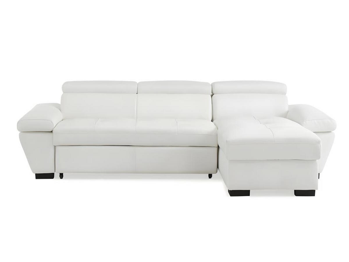 ECKSOFA Leder mit Schlaffunktion - Ecke Rechts - Weiß - JONOVA - Weiß, Leder (154/256cm) - Vente-Unique