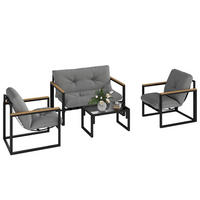 GARTENLOUNGE-SET 4-teilig DE-13425 2 Sessel + Sofa mit Tisch Grau - Hellgrau, Metall - ComfortXL