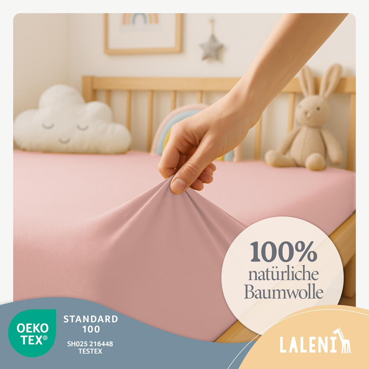 SPANNBETTLAKEN für Beistellbett & Stubenwagen – 100% Baumwolle, Atmungsaktiv & Weich, 50x89x10 cm, Rosa - Rosa, Textil (50/89cm) - Laleni