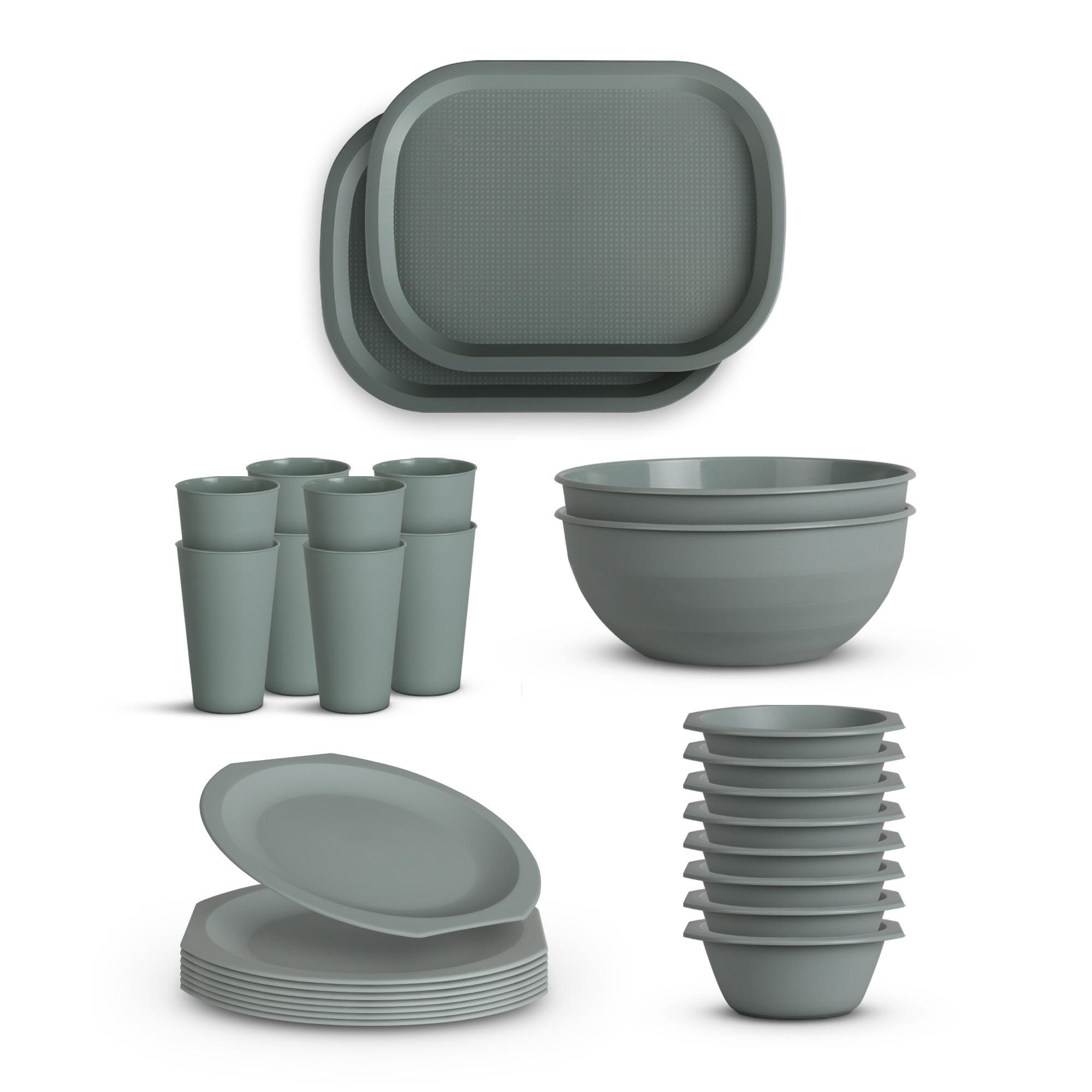 KOMBISERVICE Kunststoff Grün 28-teilig 8 Personen - Grün, Kunststoff (27/10/37cm)
