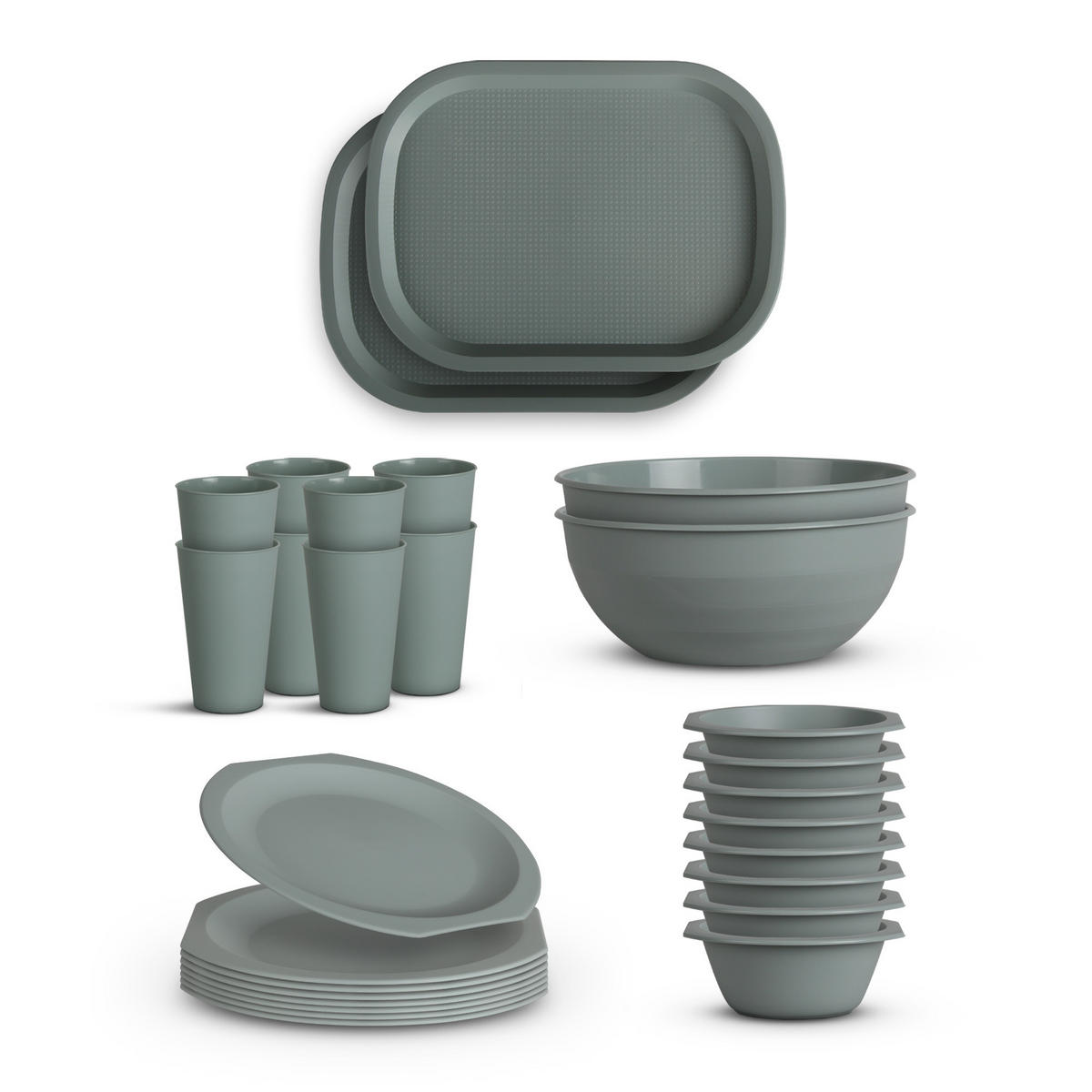 KOMBISERVICE Kunststoff Grün 28-teilig 8 Personen - Grün, Kunststoff (27/10/37cm)