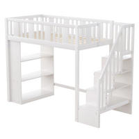 HOCHBETT 90/200 cm DE-01416, in Weiß, mit Stauraumtreppe und Staufächern - Weiß, Holz (90/200cm) - ComfortXL