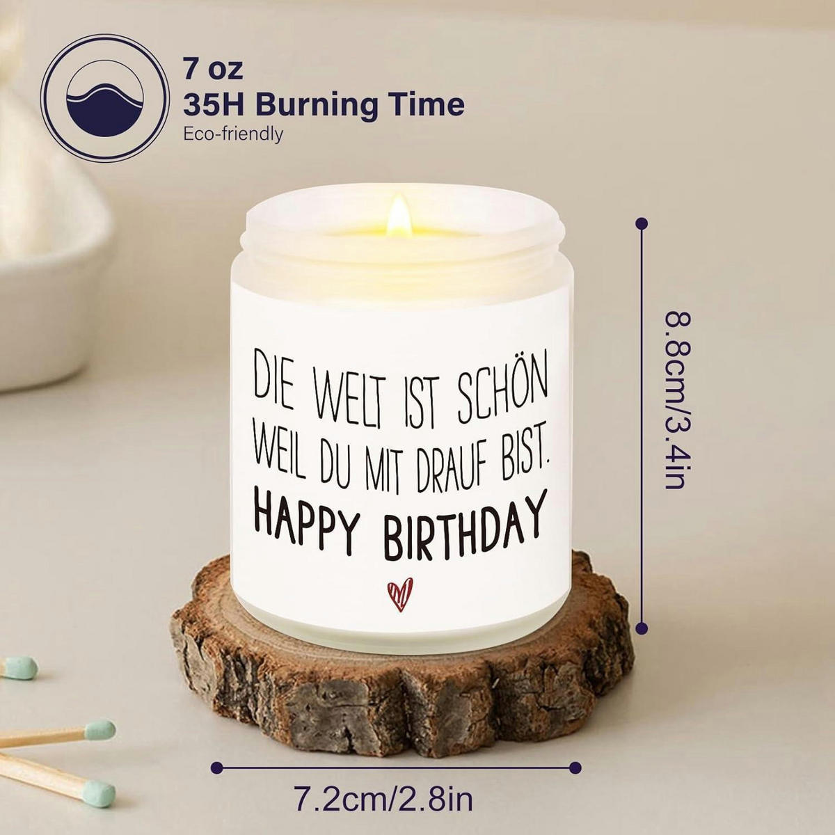 DUFTKERZE Happy Birthday Sojawachs 35 Stunden Brenndauer - Weiß, Paraffin (9cm)