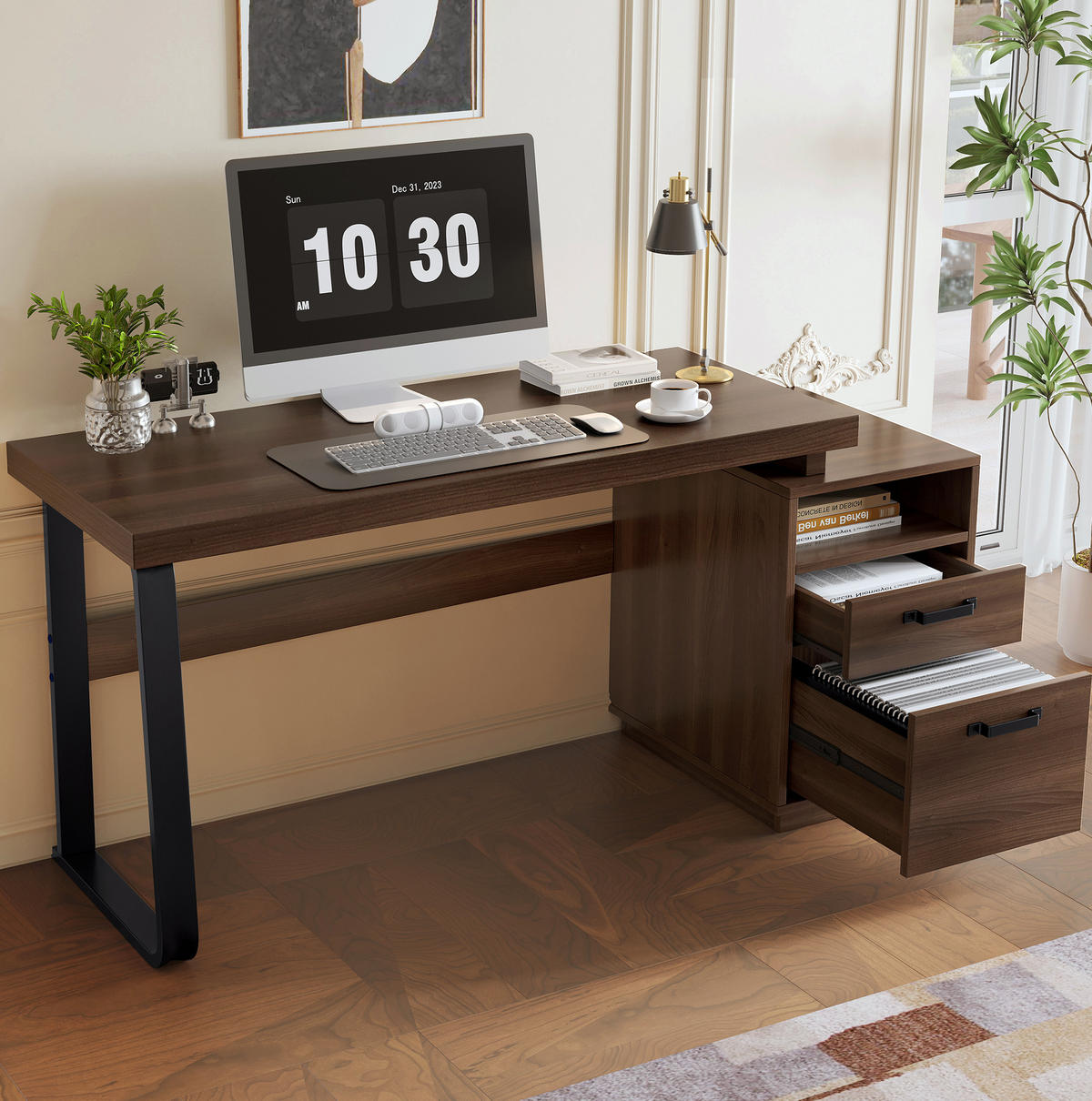SCHREIBTISCH 135/54 cm mit Schublade und Ablage in Braun - Dunkelbraun, Holzwerkstoff (161/54/76.4cm) - BEAOK