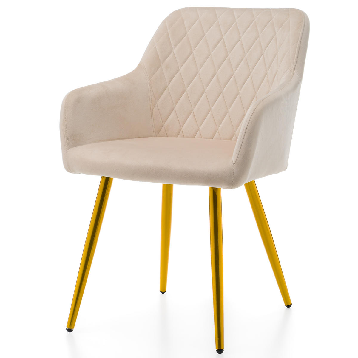 STUHL TODI gepolstert mit Steppung - beige goldene beine - Samt Velours - Beige/Goldfarben, Textil/Metall (56/85/62cm) - NEW HOME